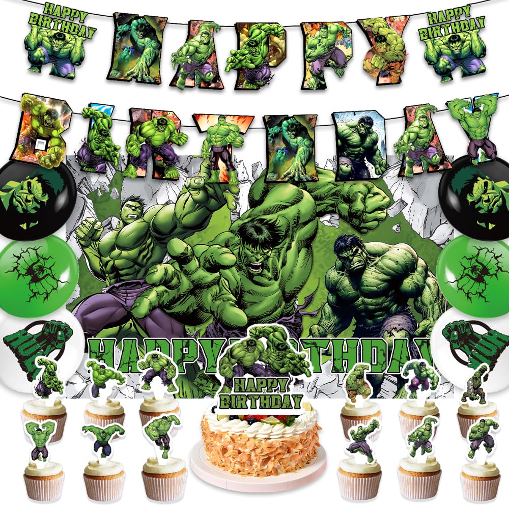 Generic Hulk birthday banner enhances Hulk-themed party decor