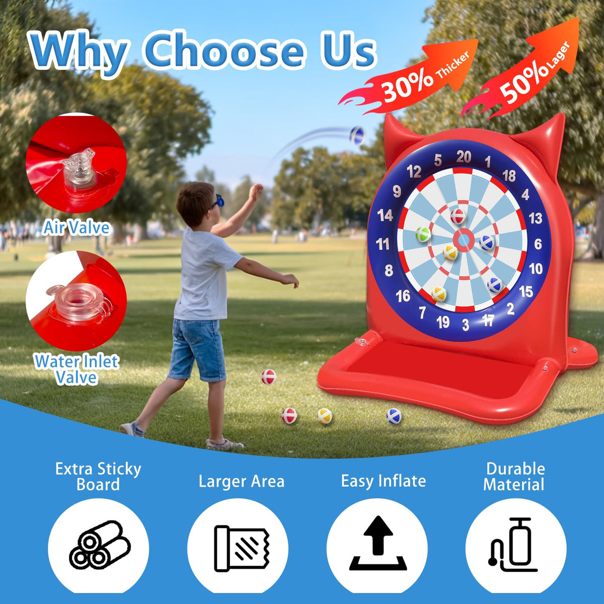Generic inflatable dart board with thick PVC for durability during play.