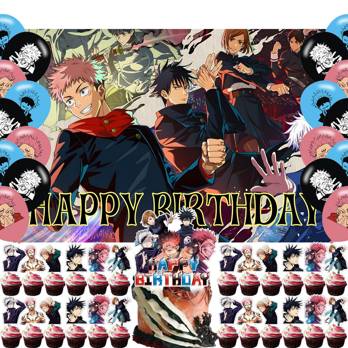 Generic Jujutsu Kaisen birthday backdrop for vibrant party photos