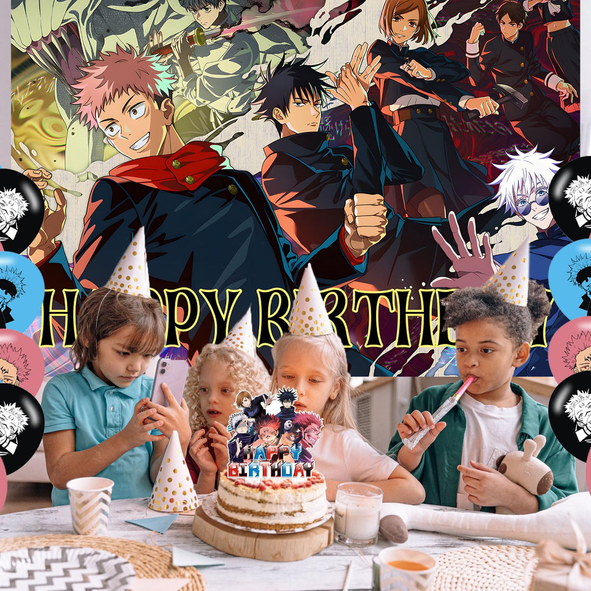 Generic Jujutsu Kaisen cupcake toppers boost party charm and color