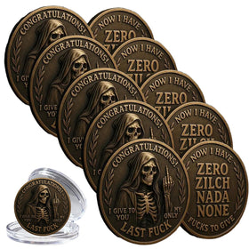 Generic Last F*ck to Give Challenge Coin front skull design, bold desk statement.