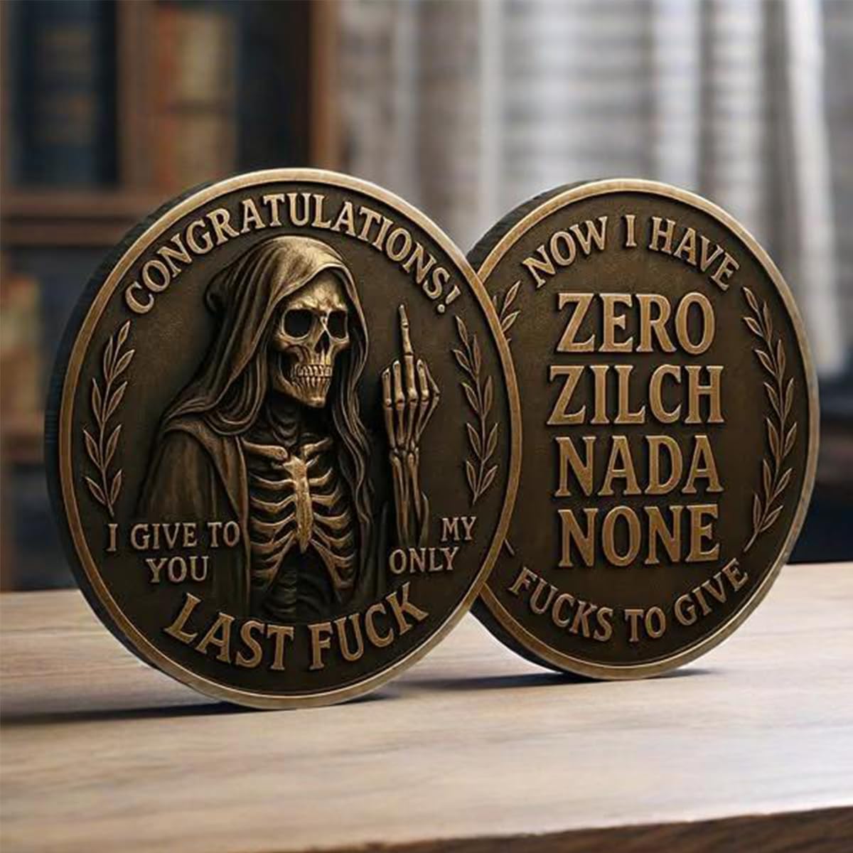 Generic Last F*ck to Give Challenge Coin solid copper, satisfying heft and touch.