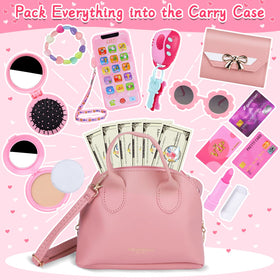 Generic Learn2M Play Purse open compartments showcase kids packing treasures.