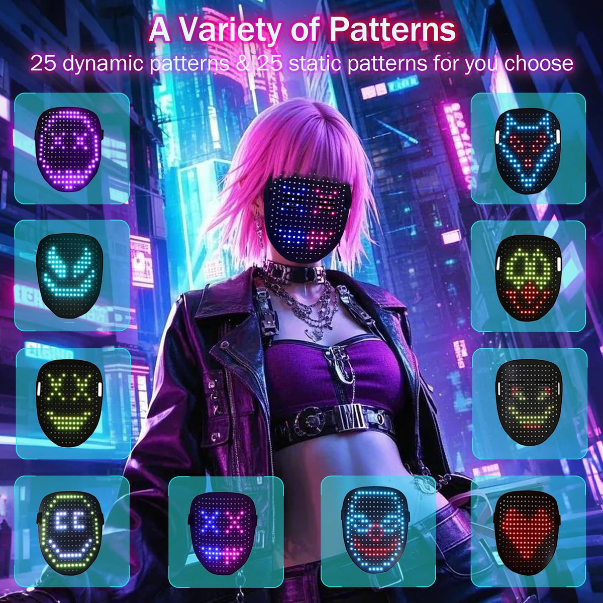 Generic Led Mask displays 50 patterns for versatile costume styling