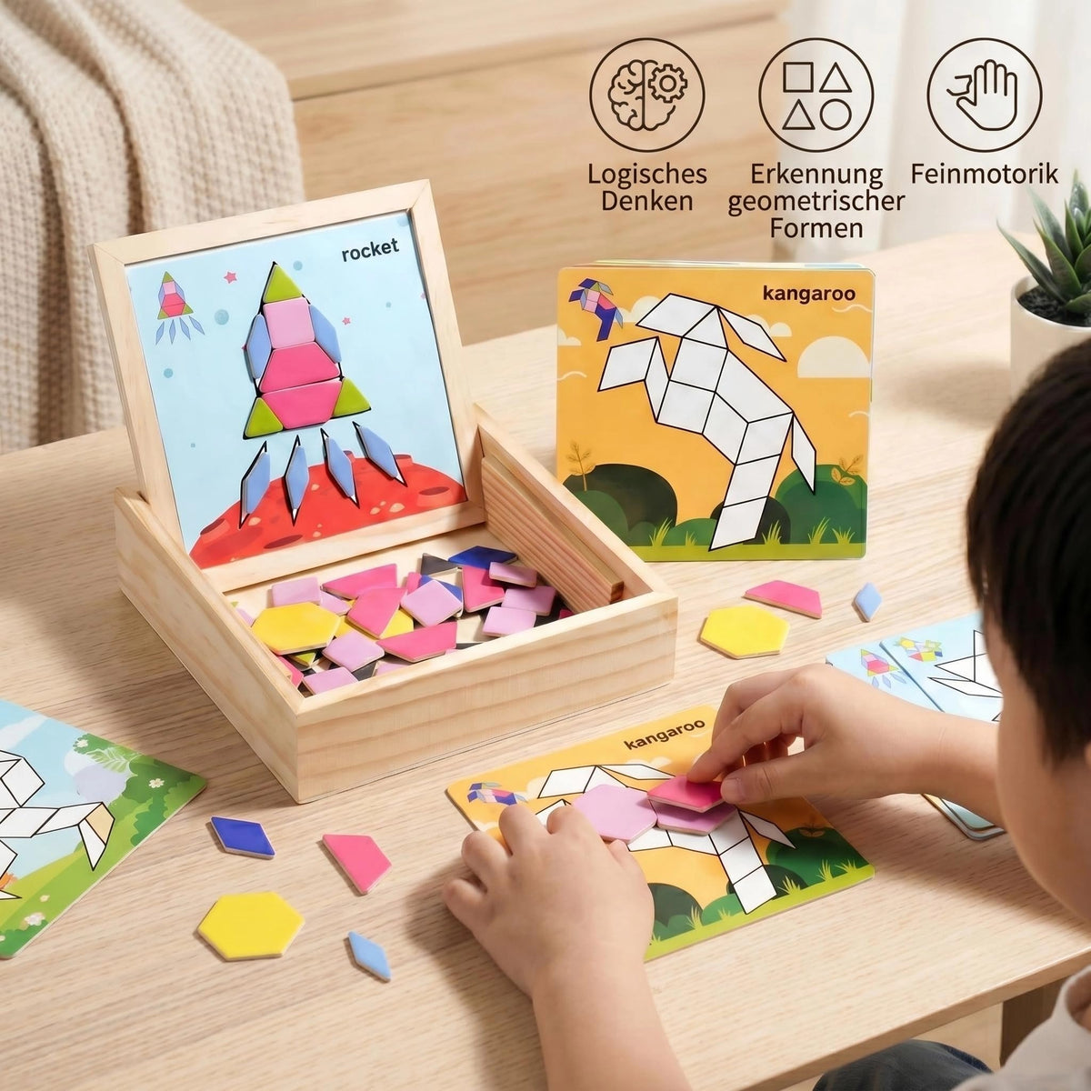 Generic Magnetic Pattern Blocks on fridge magnets enable learning anywhere.