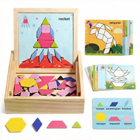 Generic Magnetic Pattern Blocks Set contents with pieces, cards, and storage for hands-on learning.