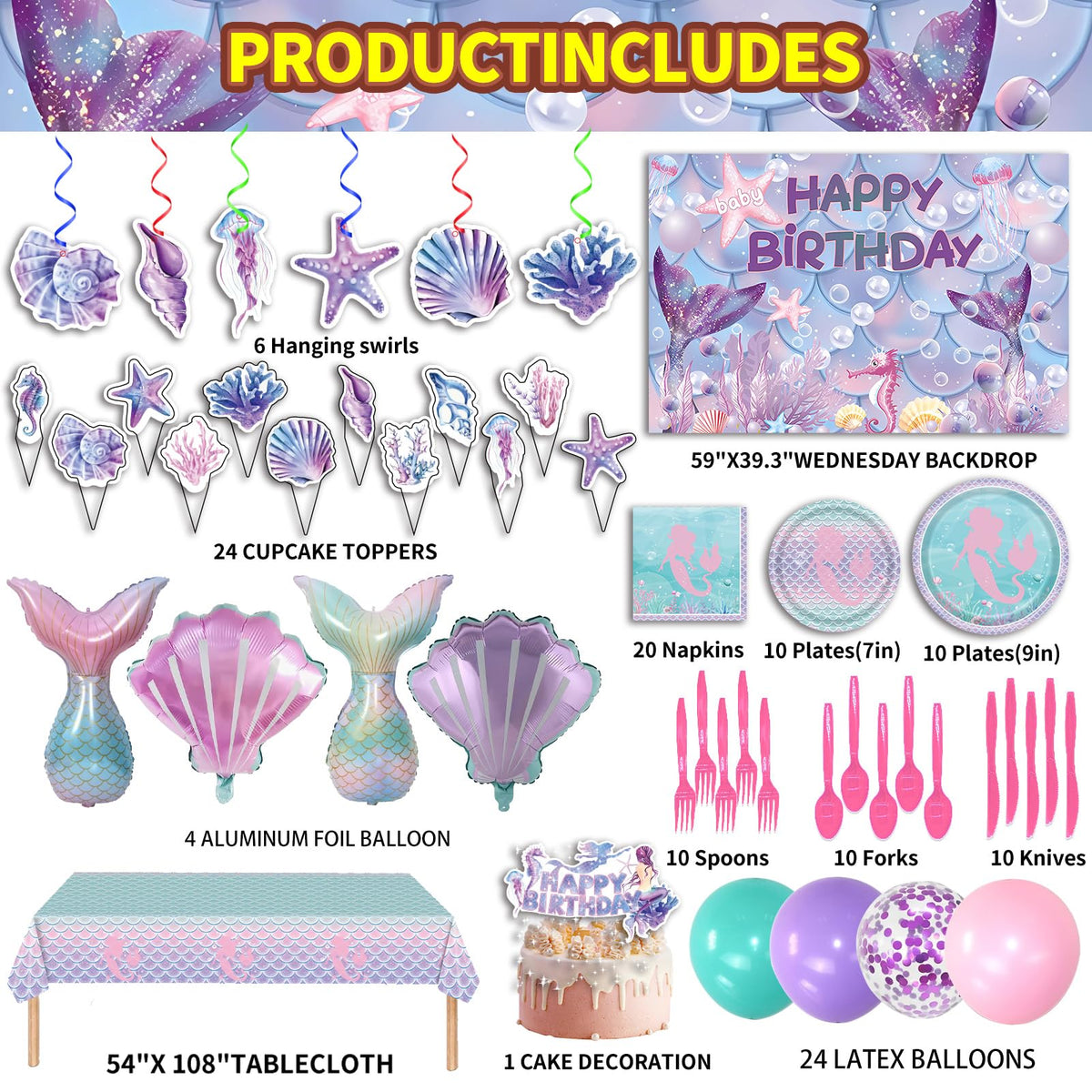 Generic Mermaid banner serves as a bold focal point for the celebration.