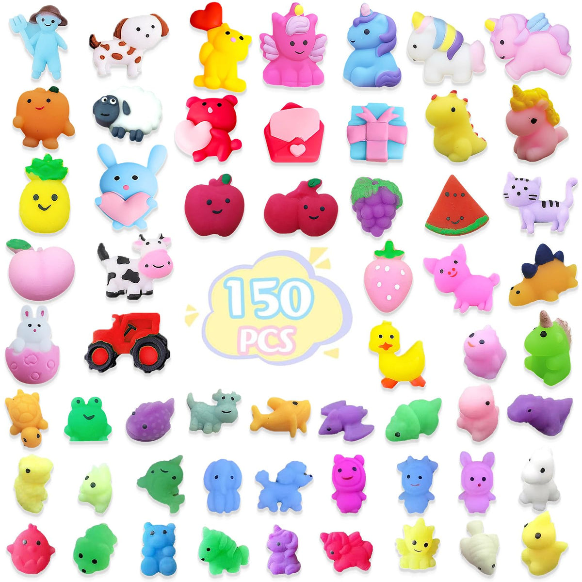 Generic Mochi Squishy Toys animal-fruit-holiday set for classroom prizes and engaging party activities.