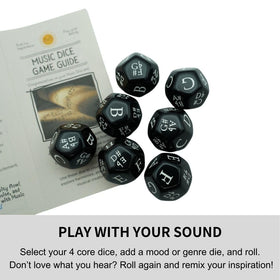 Generic Music Dice Set black D12 dice with engraved notes to spark melodies.
