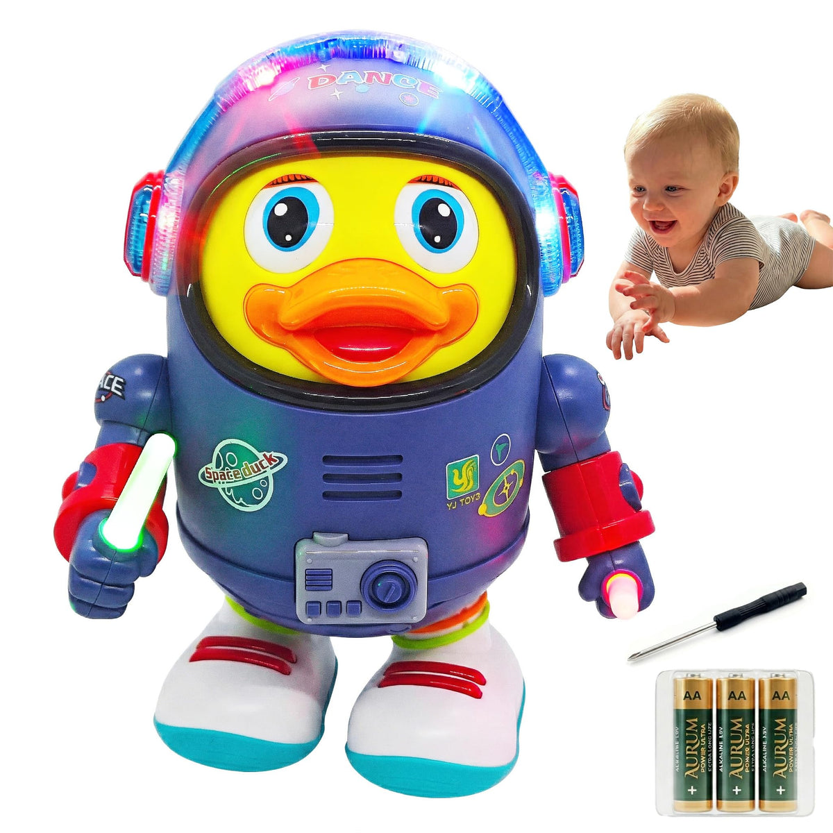 Generic musical dancing space duck blue walking action boosts active exploration