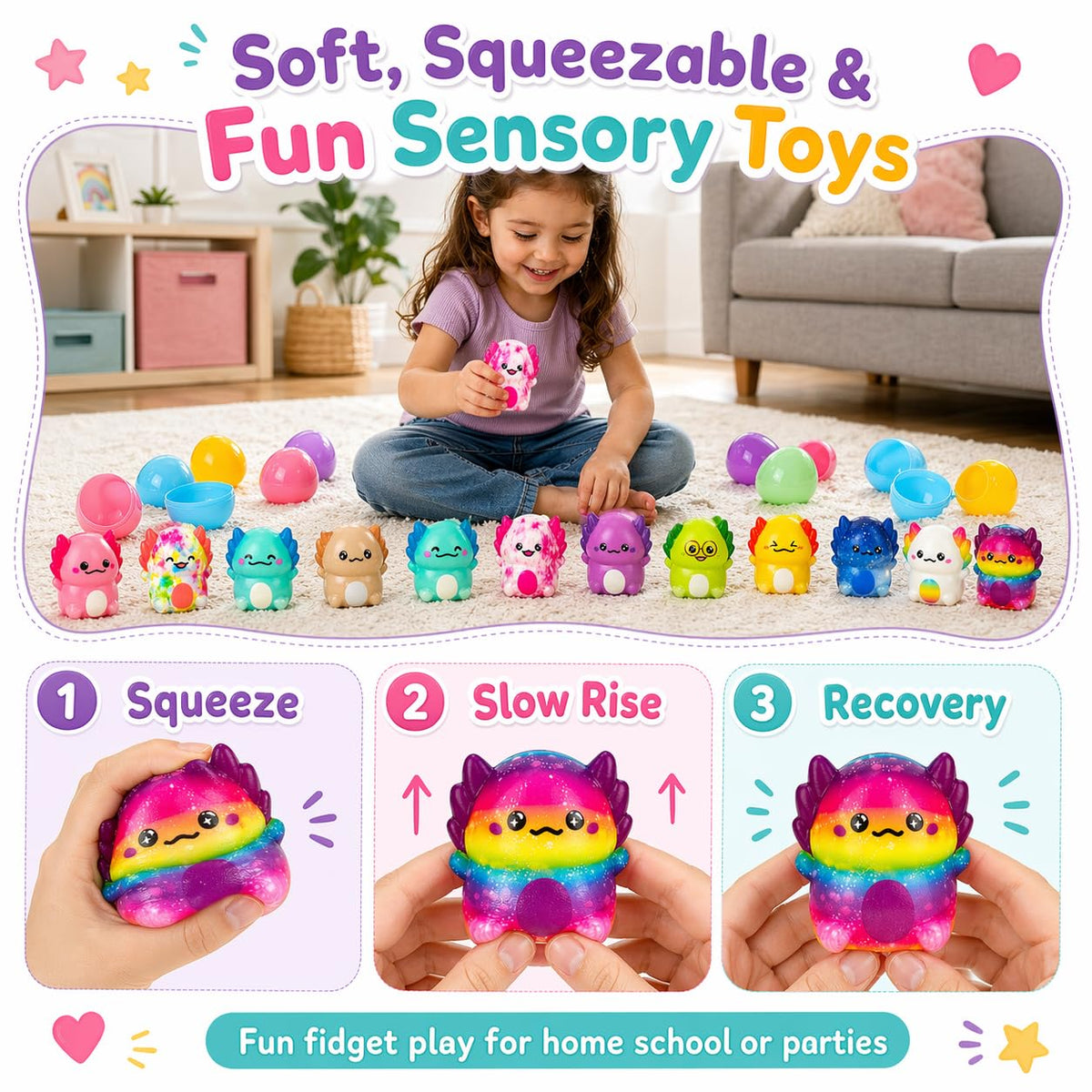 Generic party-favor toys offer soft, squeezable fun for kids.