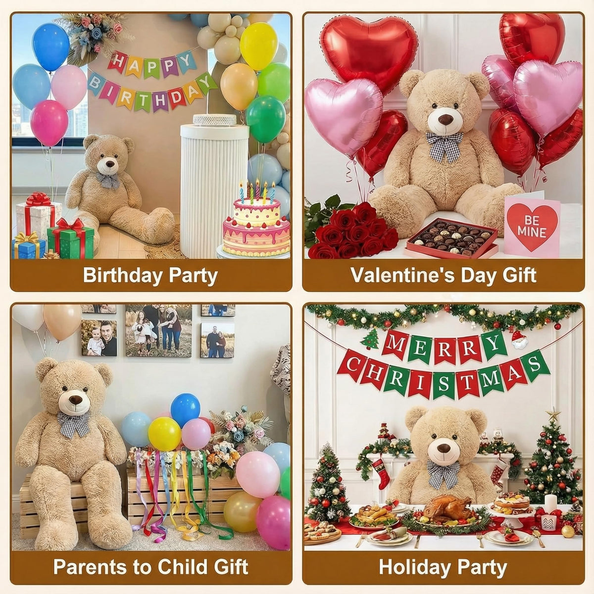 Generic oversized teddy bear doubles as a party photo prop.