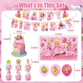 Generic Princess Peach blackdrop creates a photo-worthy party scene.