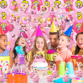 Generic Princess Peach party pack offers complete decorations for easy setup.