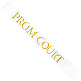 Close-up of gold lettering on satin sash, adding elegant party flair.
