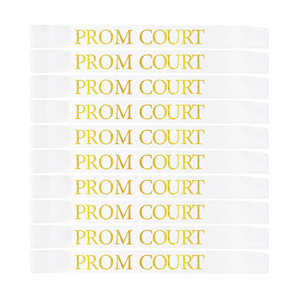 Generic prom court sashes in white and gold, great for coordinated graduation photos.