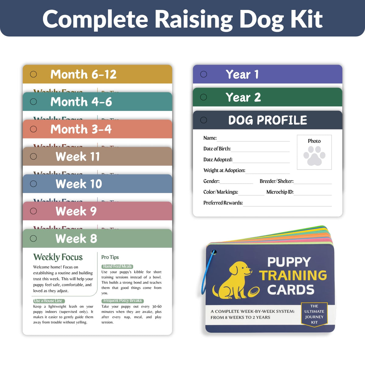 Generic Puppy Training Cards weekly schedule supports consistent progress over months.