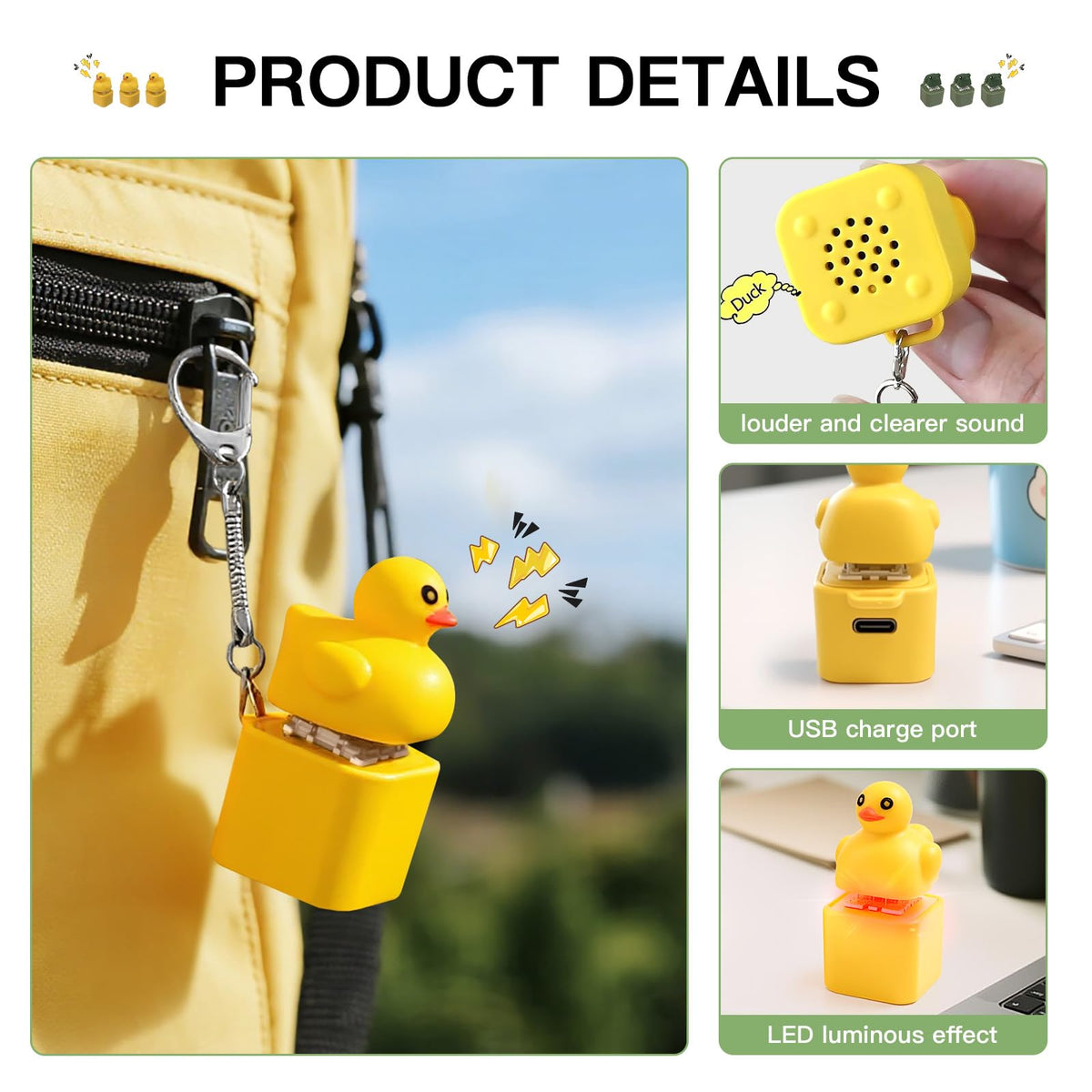 Generic Quacking Duck Keychain lit up, a portable mood booster during breaks