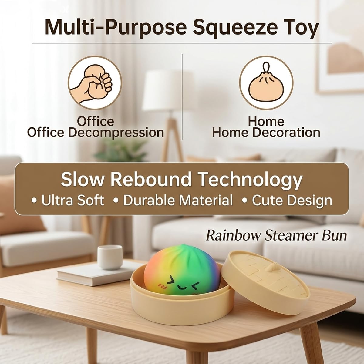 Generic Rainbow Dumpling Squishy detail shows palm-sized design for portable sensory play