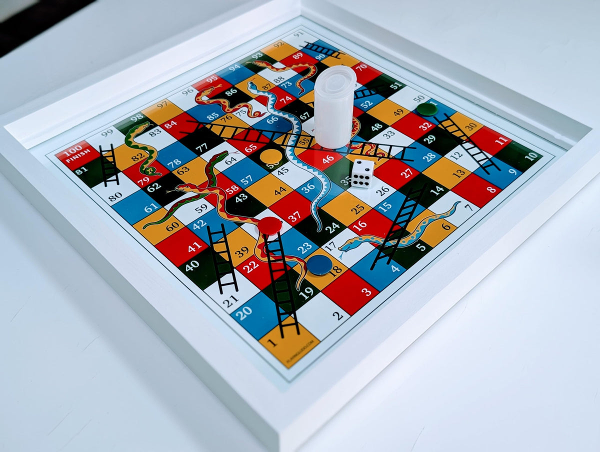 Generic glass top Ludo board enabling easy token movement on a cross-shaped track