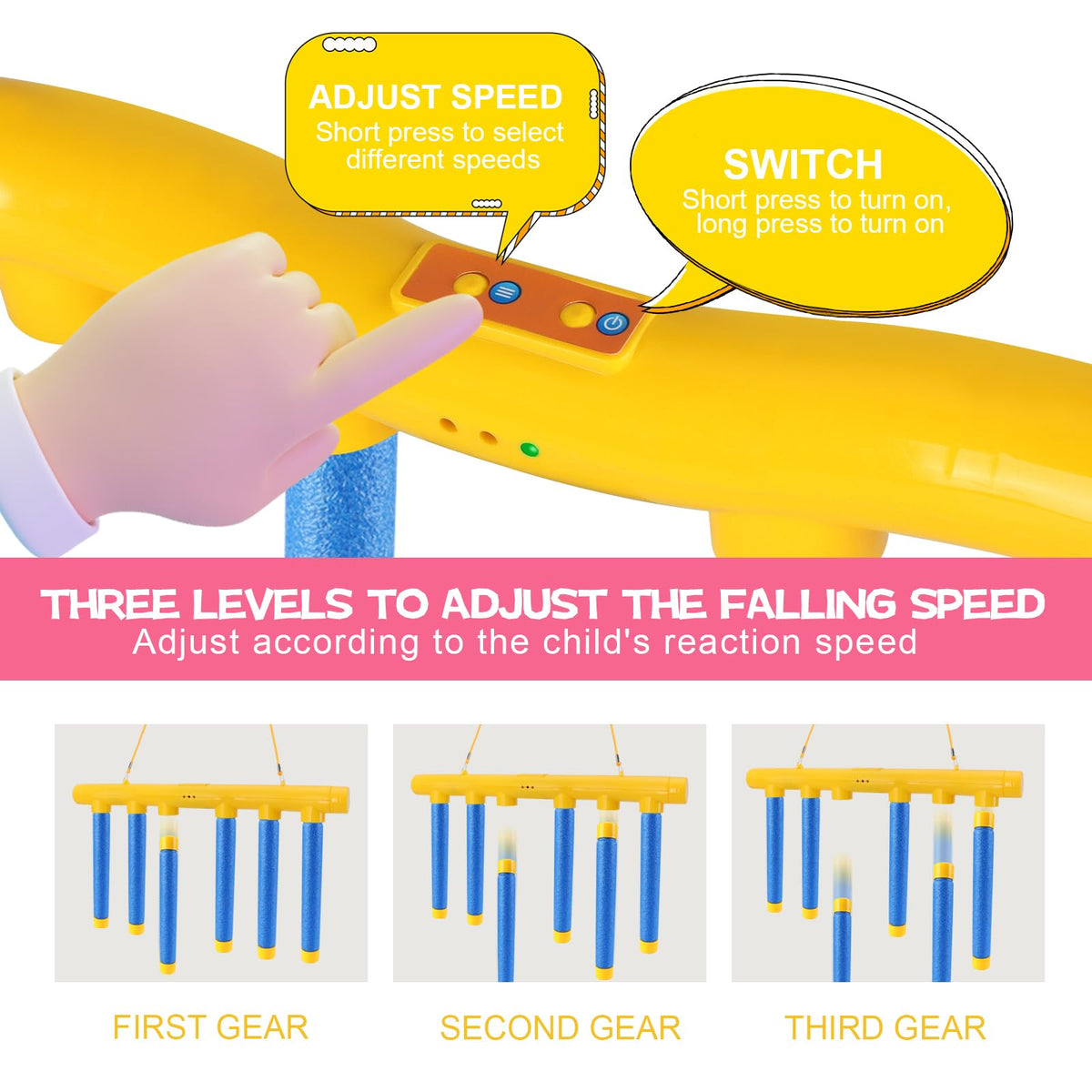 Generic Reflex Drop Sticks remote-control action highlights adjustable speed modes for varied play