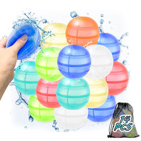 Generic reusable water balloons 14-pack in bright colors for quick-fill fun in the pool.