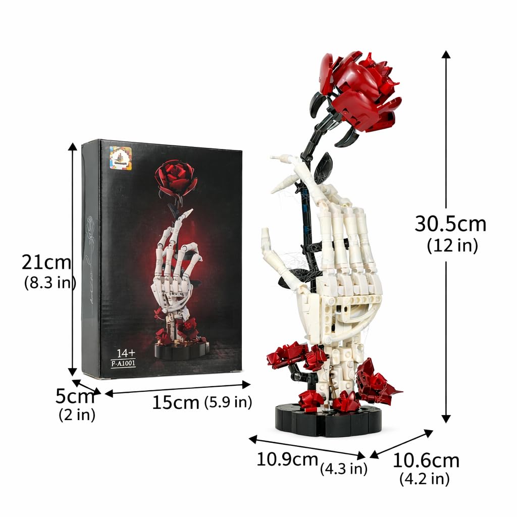 Generic RITTSUN skull rose set shows lifelike petals and a skeletal grip, creating an eye-catching centerpiece.