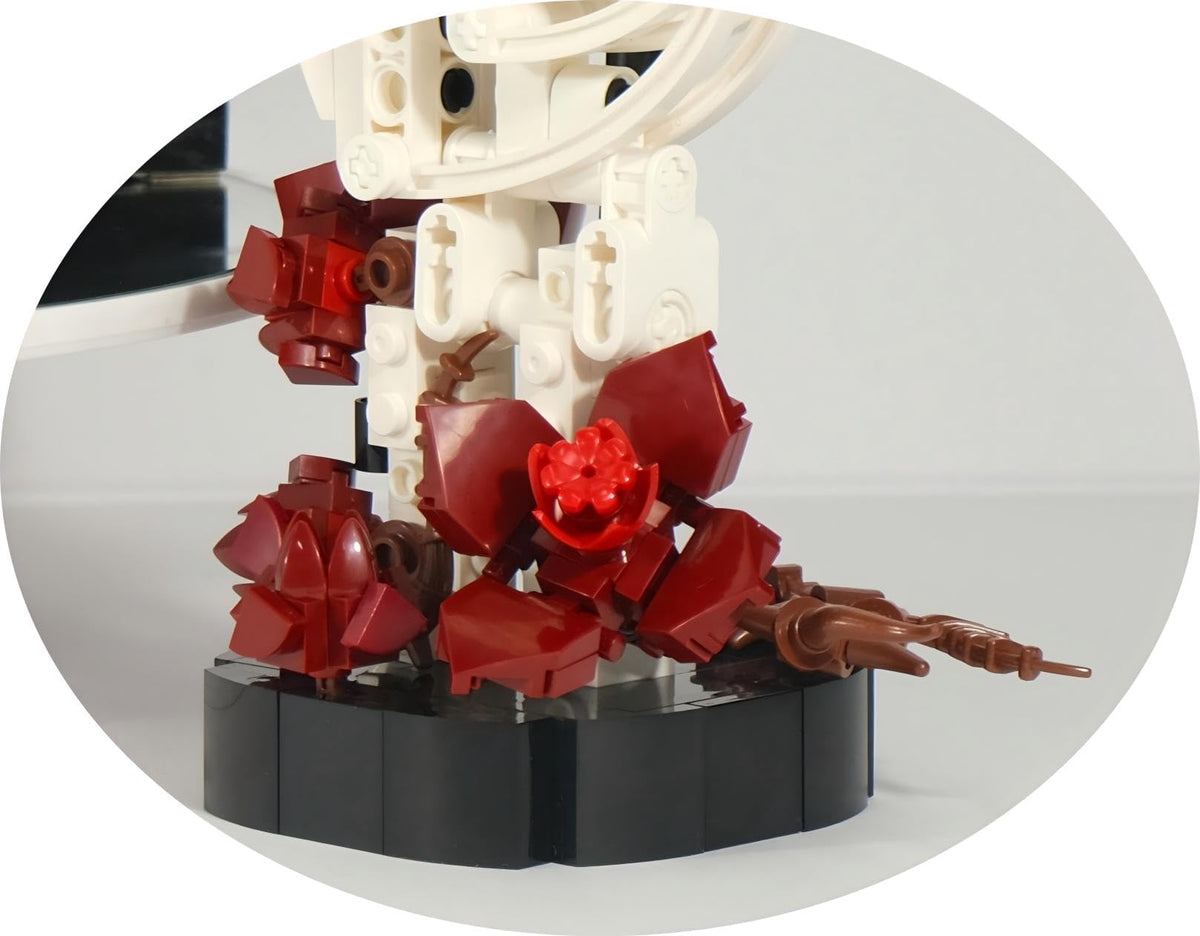 Generic RITTSUN skull rose building set ideal for Halloween displays and dark aesthetic spaces.