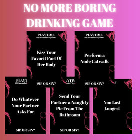  Generic Sip Or Sin deck closeup cards highlight spicy questions for playful couple challenges.