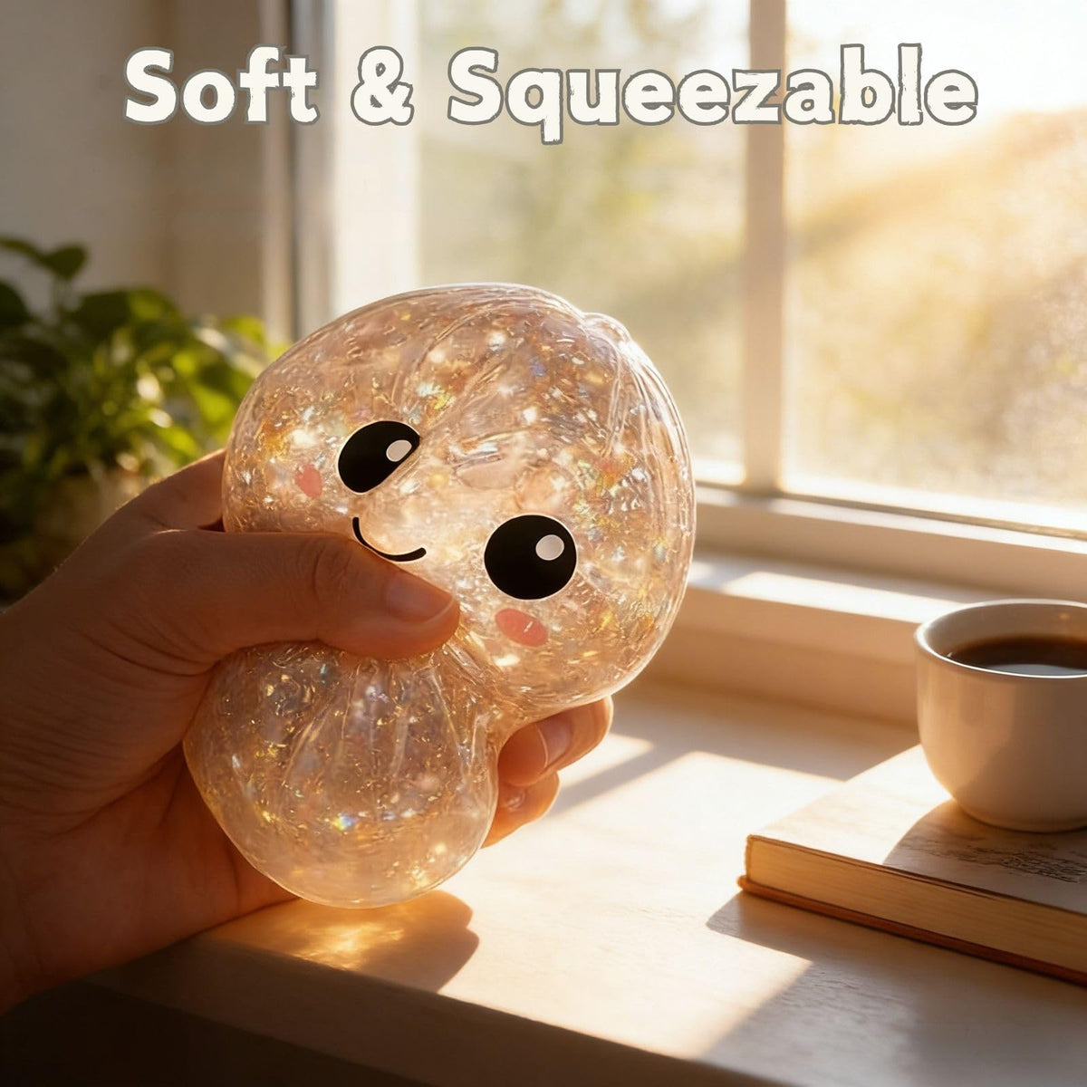 Generic slow rising dumpling in hand for stress-relief-like squish.