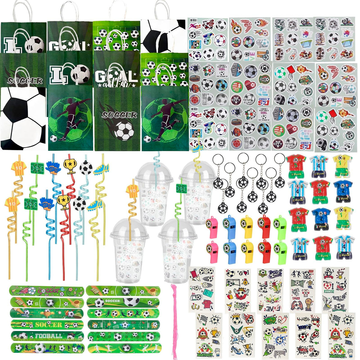 Generic Soccer party favors contents for a complete celebration kit
