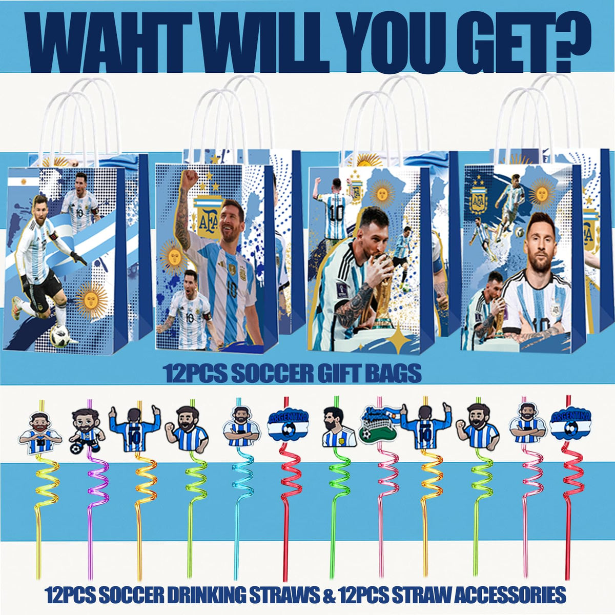 Generic Soccer Star straws with accessories for stylish drinks at soccer parties.