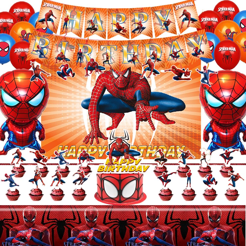 Generic Spider Theme backdrop creates a dramatic party focal point with bold arachnid imagery.