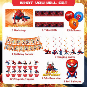 Generic Spider Theme banner adds a cheerful birthday message and cohesive decor.
