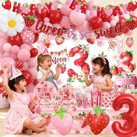 Generic Strawberry background cloth creates a cohesive photo backdrop