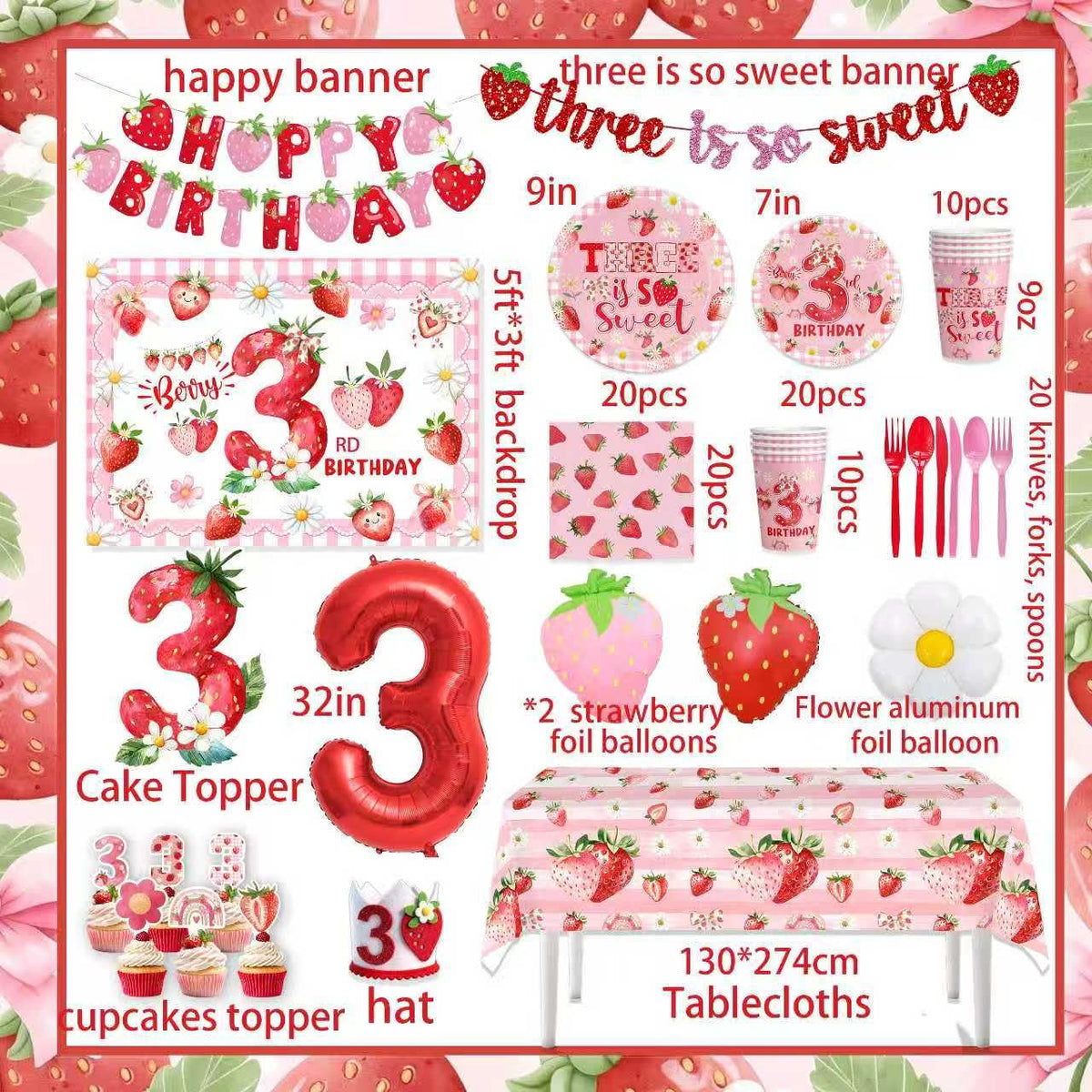 Generic Strawberry plates and napkins simplify party setup and cleanup