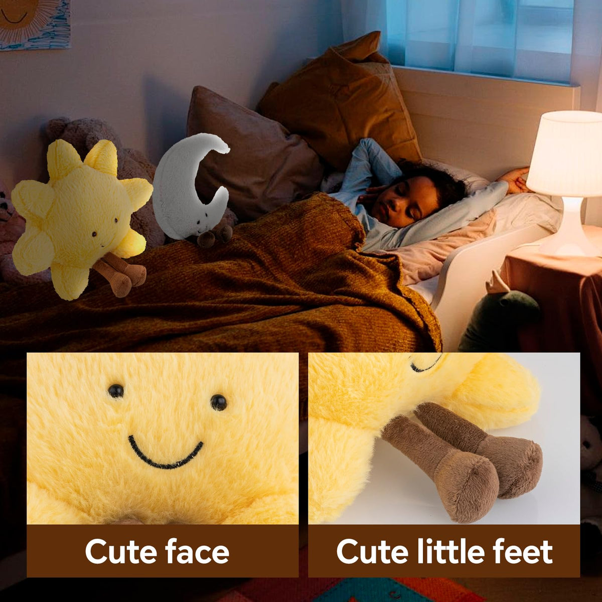 Generic Sun and Moon Plush moon pillow presents a calming white moon for bedtime.