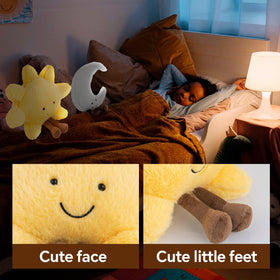 Generic Sun and Moon Plush moon pillow presents a calming white moon for bedtime.