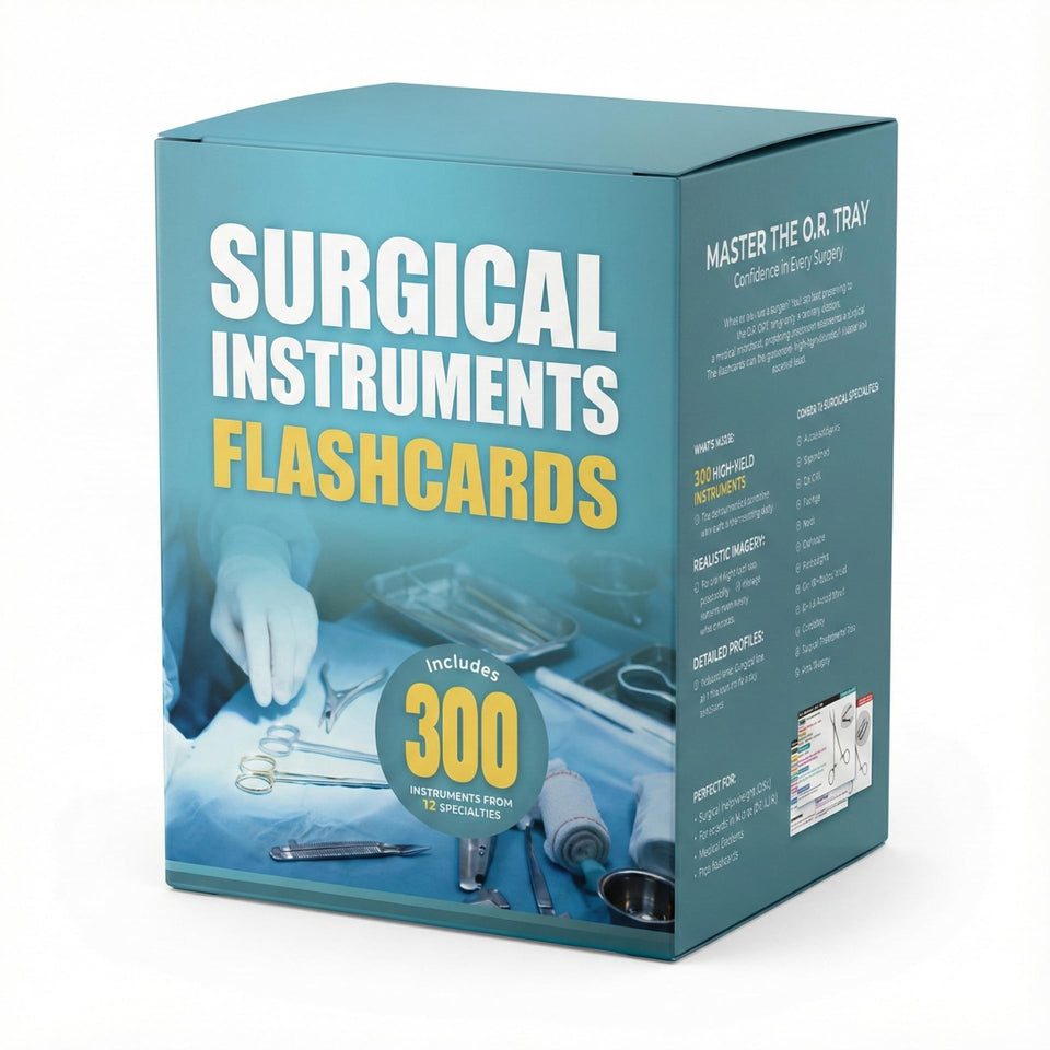 Generic Surgical Instruments Flashcards front cover highlighting a portable study deck for CST prep
