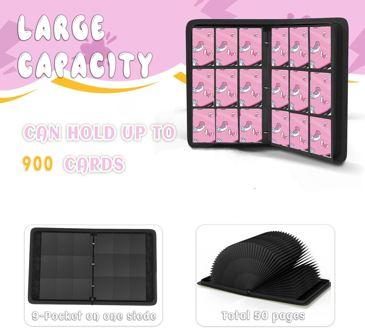 Generic transparent pockets allow quick card identification without removing them