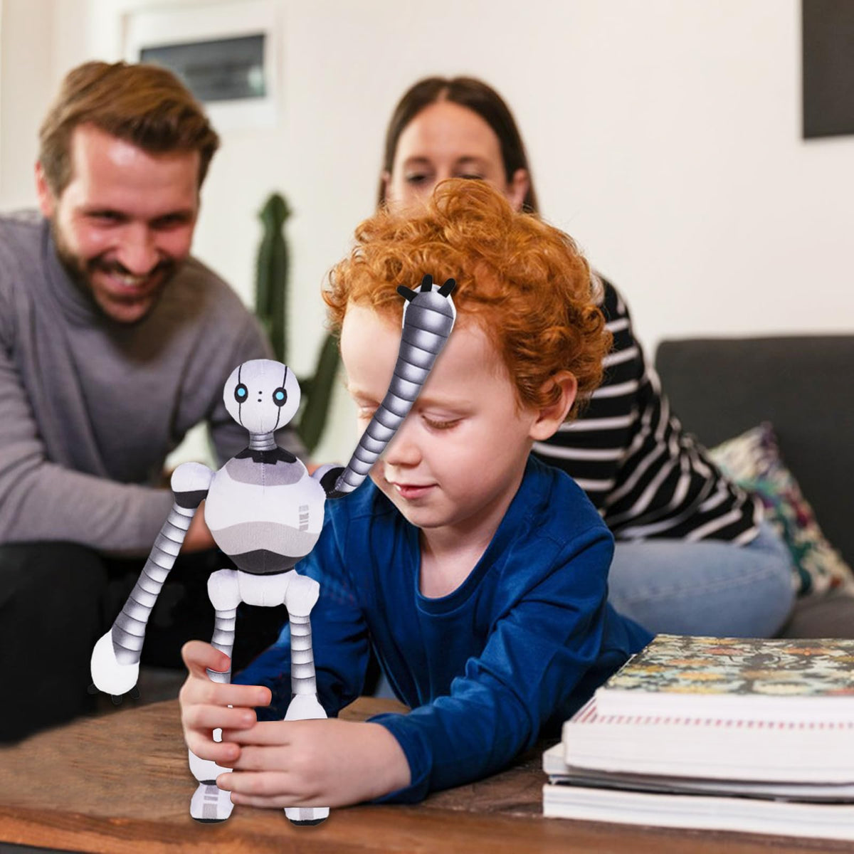 Generic travel-friendly plush robot, a comforting companion for trips