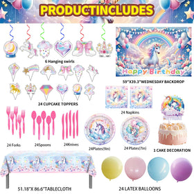 Generic unicorn party banner creates a festive focal point.