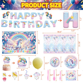 Generic unicorn tablecloth brightens the party table and protects surfaces.