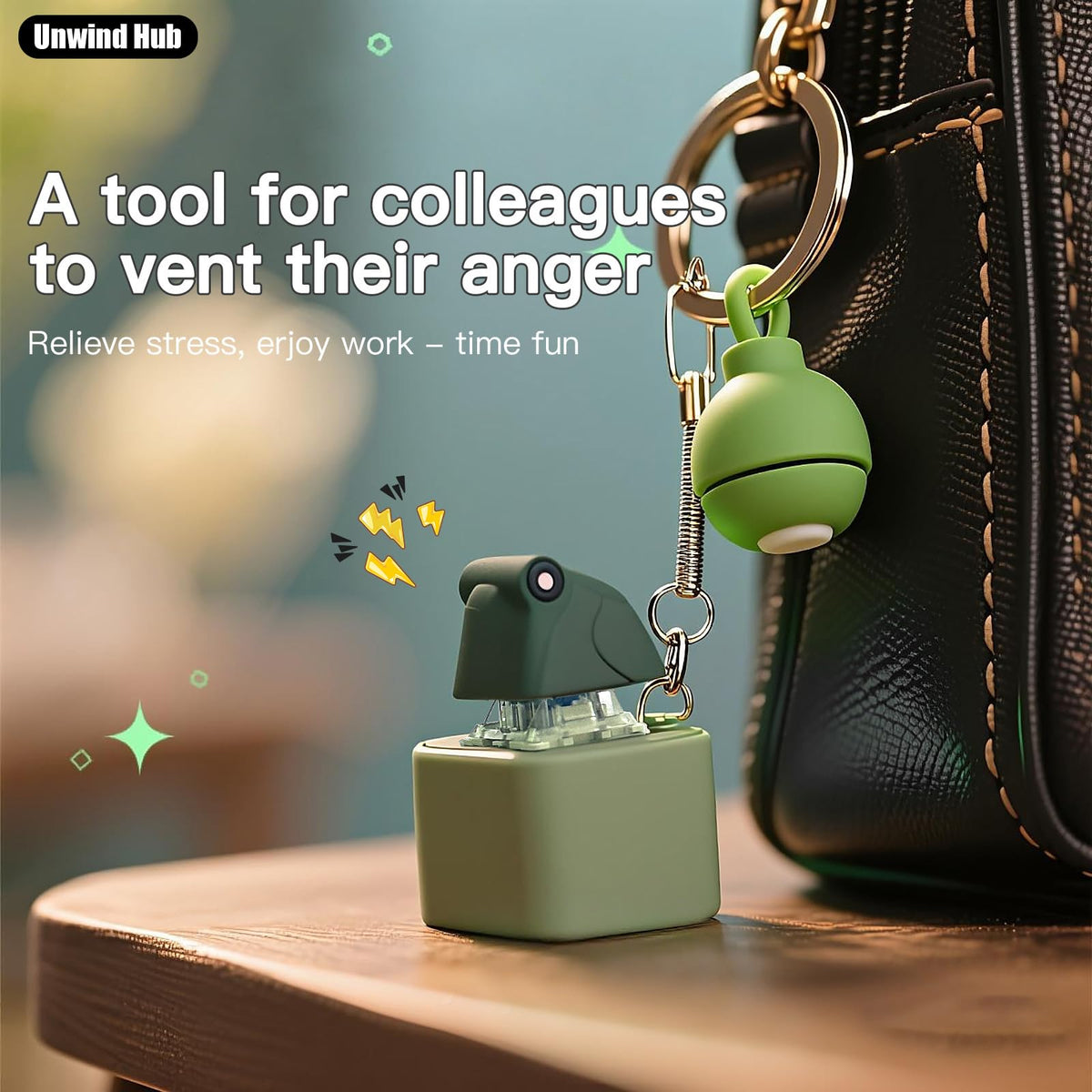 Generic Unwind Hub yellow frog keychain quacks clearly and lights up during use