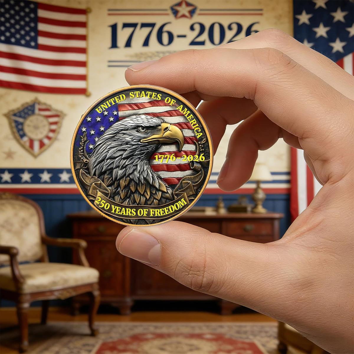 Generic US 250th anniversary coin commemorating a landmark celebration, suitable for gifting and display.