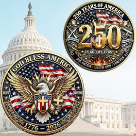 Generic US 250th anniversary coin close-up, highlighting collectible quality for display and care.