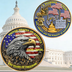 Generic US 250th anniversary coin on display, a versatile keepsake for celebrations.