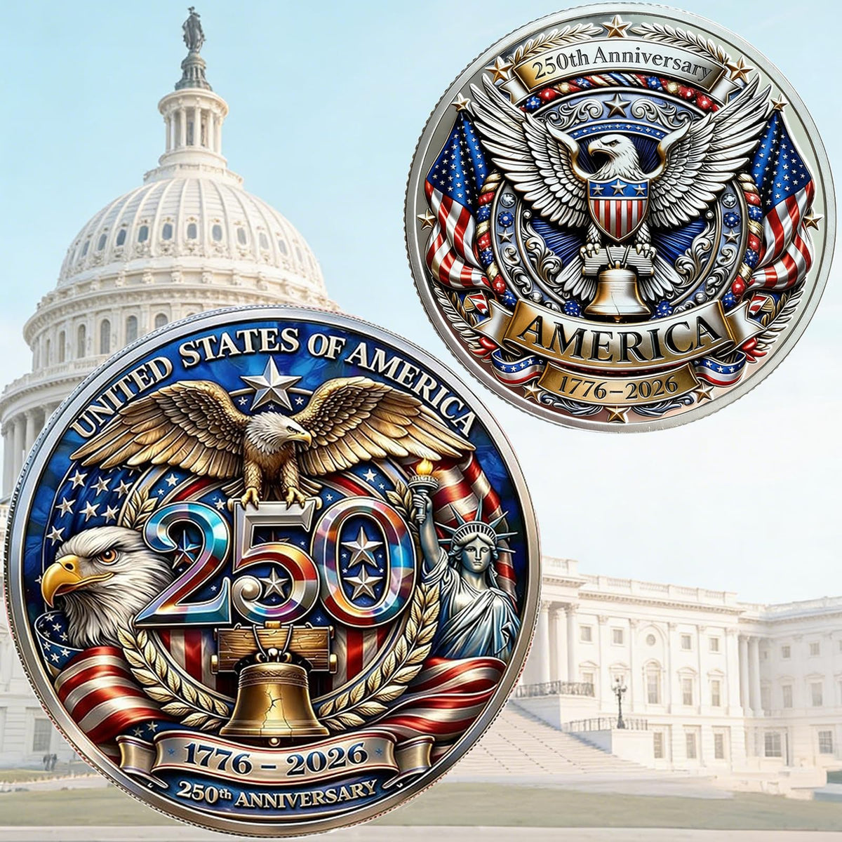 Generic US 250th anniversary coin gift idea, thoughtful for history enthusiasts.
