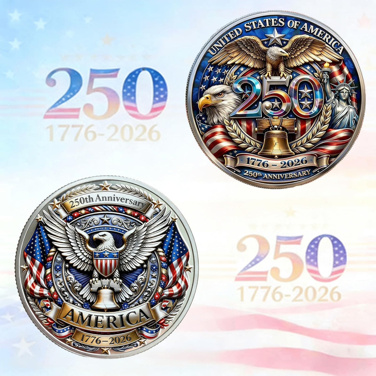 Generic US 250th anniversary coin with heirloom-worthy design, ideal for long-term collection.