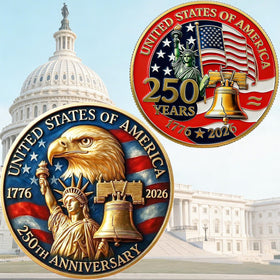 Generic US 250th anniversary coin with patriotic symbols, perfect for gifting and collection.